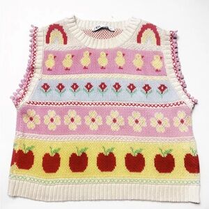 ZARA Jacquard knit vest RARE DUCK PATTERN